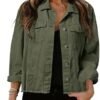 LONGBIDA Women's Jean Jacket Frayed Washed Button Up Cropped...