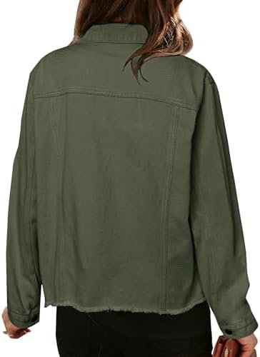 LONGBIDA Women's Jean Jacket Frayed Washed Button Up Cropped...