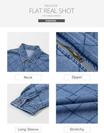 Sidefeel Women's Jean Jacket Long Sleeve Zimbaplatinum Overs...