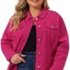 uxcell Women's Plus Size Jean Jacket Stitching Button Front ...