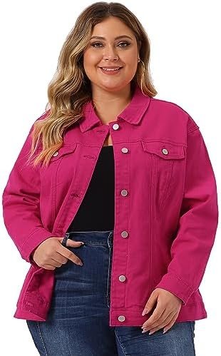 uxcell Women's Plus Size Jean Jacket Stitching Button Front ...