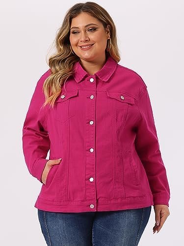uxcell Women's Plus Size Jean Jacket Stitching Button Front ...