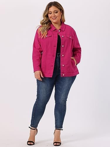 uxcell Women's Plus Size Jean Jacket Stitching Button Front ...