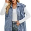Huaqiao Womens Denim Vest Mid long Jacket Jean Sleeveless Ve...