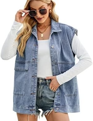 Huaqiao Womens Denim Vest Mid long Jacket Jean Sleeveless Ve... Huaqiao Womens Denim Vest Mid long Jacket Jean Sleeveless Ve...