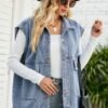 Huaqiao Womens Denim Vest Mid long Jacket Jean Sleeveless Ve...