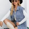 Huaqiao Womens Denim Vest Mid long Jacket Jean Sleeveless Ve...