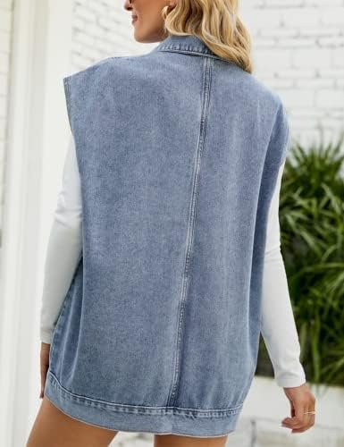 Huaqiao Womens Denim Vest Mid long Jacket Jean Sleeveless Ve...