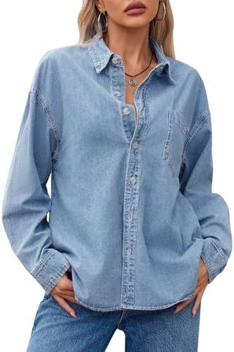 Cicy Bell Womens Oversized Denim Shirts Jackets Button Down ...
