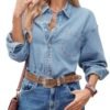 Cicy Bell Womens Oversized Denim Shirts Jackets Button Down ...