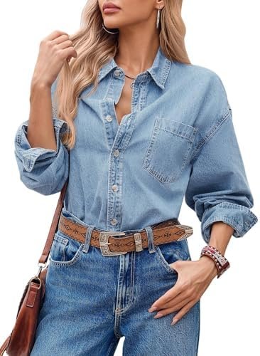 Cicy Bell Womens Oversized Denim Shirts Jackets Button Down ...