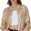 SOLY HUX Women's Metallic Jacket Zip Up Long Sleeve Lightwei...