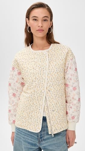 Avec Les Filles Women's Collarless Quilted Bomber Jacket
