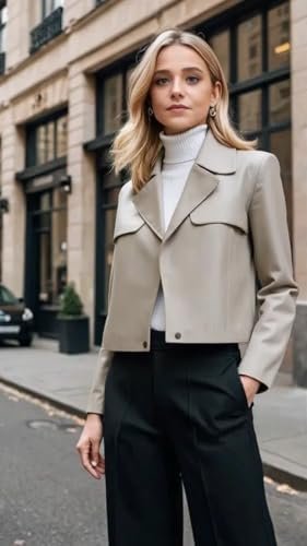 Cropped Leather Jacket Women | Genuine Leather Coat Snap But...