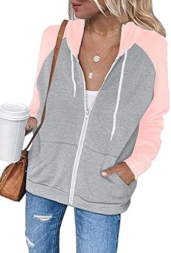 Ezbelle Women's Color Block Zip Up Hoodie Sweatshirt Casual ...