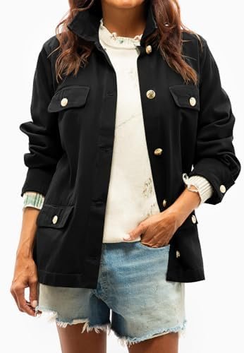 Tankaneo Womens Oversized Casual Shirt Jackets Military Util...