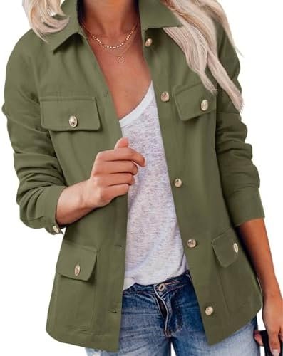 Tankaneo Womens Oversized Casual Shirt Jackets Military Util...