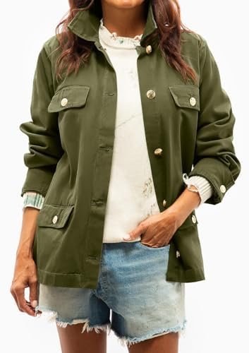 Tankaneo Womens Oversized Casual Shirt Jackets Military Util...