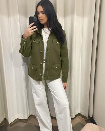 Tankaneo Womens Oversized Casual Shirt Jackets Military Util...