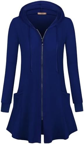 Miusey Womens Zip Up Long Hoodie Jacket Lightweight Tunic Sw...