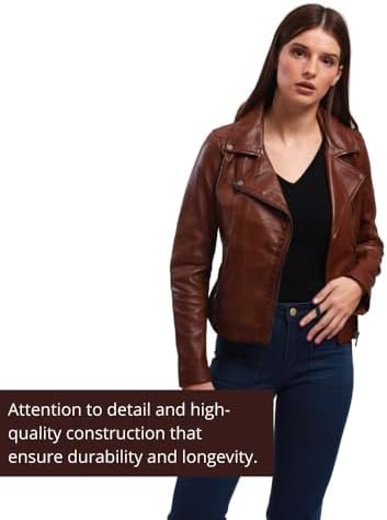 Women's Lamb Leather Jacket Classic Biker Style, Perfecto De...
