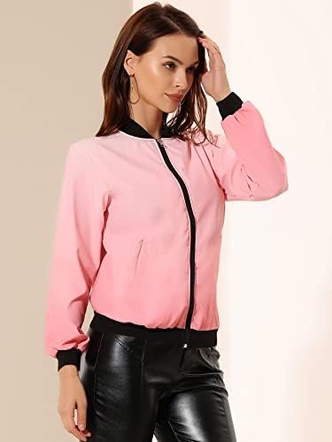 Allegra K Women's Casual Zip Up Bomber Jacket Windbreaker Ou...