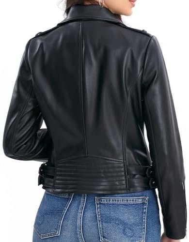 Leather Jacket Women,Lambskin Motorcycle Jacket,Zip Front,Be...