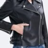 Leather Jacket Women,Lambskin Motorcycle Jacket,Zip Front,Be...