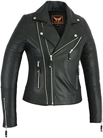 A&H Apparel Women Motorcycle Genuine Sheep Lightweight Leath...