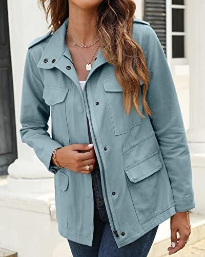 Pepochic Womens Military Jacket Zip Up Snap Buttons Lightwei...