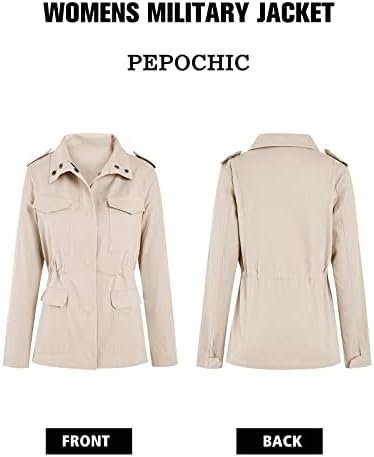Pepochic Womens Military Jacket Zip Up Snap Buttons Lightwei...