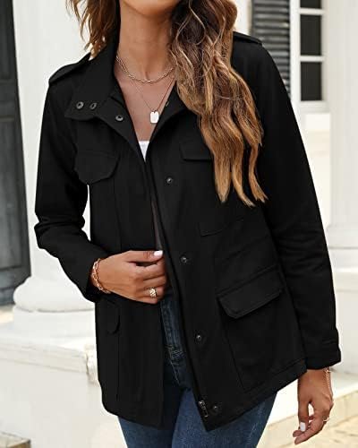 Pepochic Womens Military Jacket Zip Up Snap Buttons Lightwei...