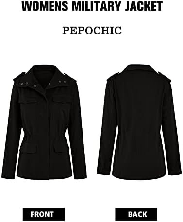 Pepochic Womens Military Jacket Zip Up Snap Buttons Lightwei...