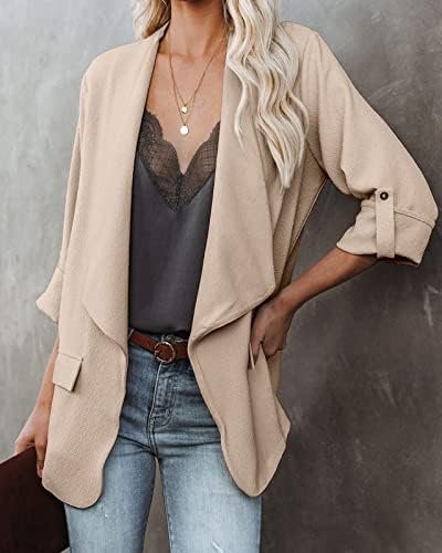 Womens Casual Blazer Jackets Roll Up Long Sleeve Open Front ...