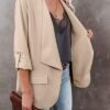 Womens Casual Blazer Jackets Roll Up Long Sleeve Open Front ...