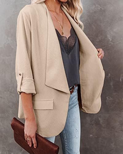 Womens Casual Blazer Jackets Roll Up Long Sleeve Open Front ...