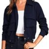 Onedreamer Women's Military Safari Cropped Jackets Button Do...