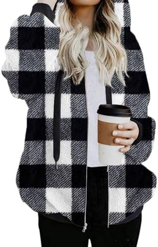 Nirovien Womens Sherpa Jacket Fuzzy Zip Up Hoodie Oversized ...