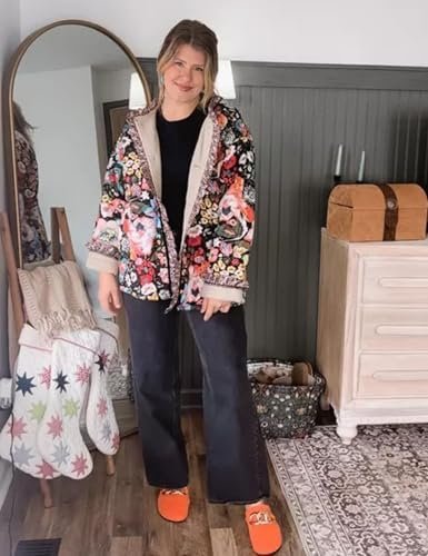 Womens Cropped Quilted Lightweight Jackets Floral Printed Op...