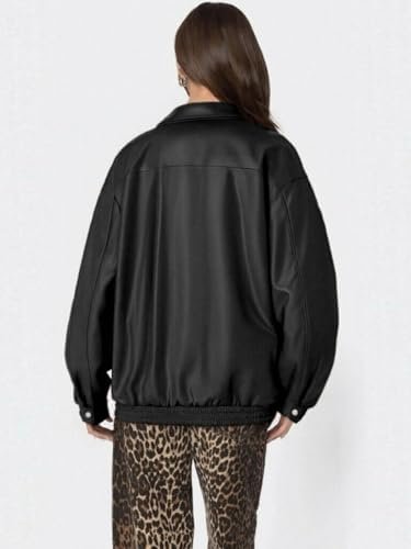 Womens Oversized Leather Jackets Faux Zip Up Motorcycle Bomb...