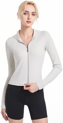 Ribbed Hoodies for Women Lightweight Full Zip Up Jackets Lon...