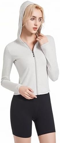 Ribbed Hoodies for Women Lightweight Full Zip Up Jackets Lon...