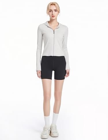 Ribbed Hoodies for Women Lightweight Full Zip Up Jackets Lon...