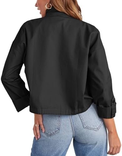 Tankaneo Women Casual Cropped Jackets Zip Up Lightweight Mil...