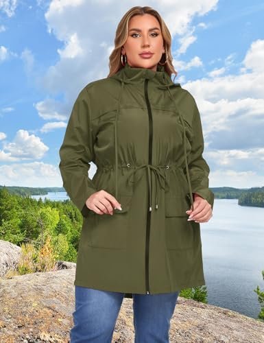 ZOMVA 2025 Plus Size 1X-4X Rain Jacket Coat Long Lightweight...