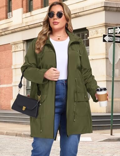 ZOMVA 2025 Plus Size 1X-4X Rain Jacket Coat Long Lightweight...