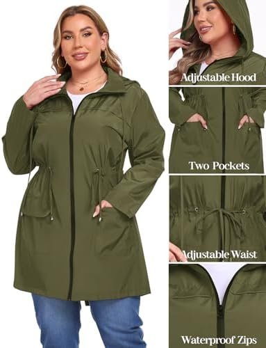 ZOMVA 2025 Plus Size 1X-4X Rain Jacket Coat Long Lightweight...