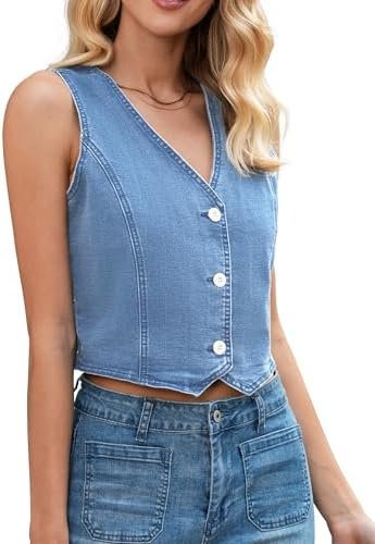 LookbookStore Denim Vest for Women Trendy Sleeveless Cropped...