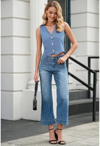 LookbookStore Denim Vest for Women Trendy Sleeveless Cropped...