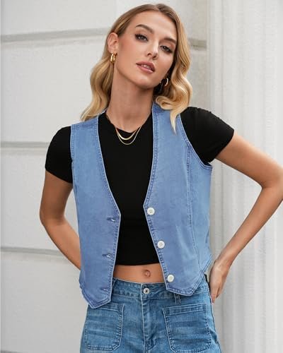 LookbookStore Denim Vest for Women Trendy Sleeveless Cropped...